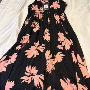 Who What Wear Black Dress with Pink Floral Design